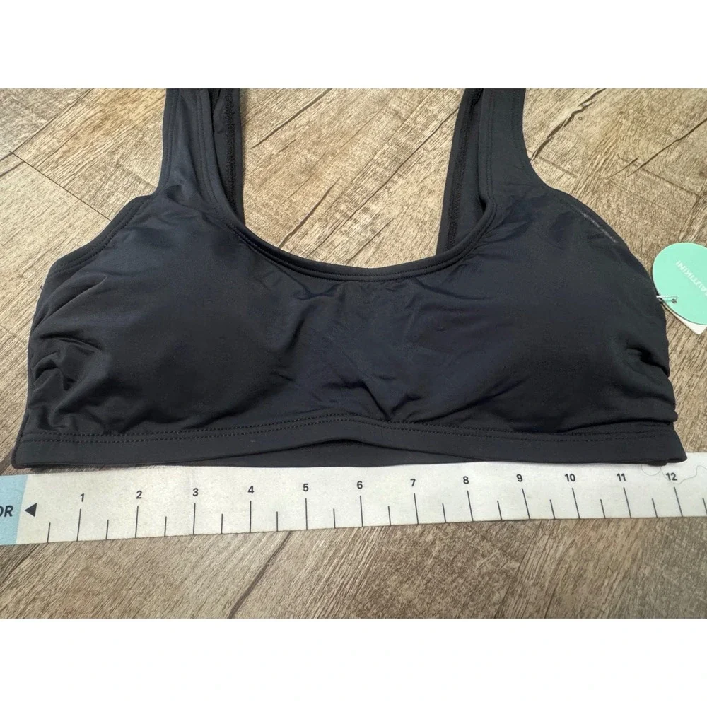 Beautikini Womens Black Scoop Neck Bikini Top Swimsuit Size S Wide Straps